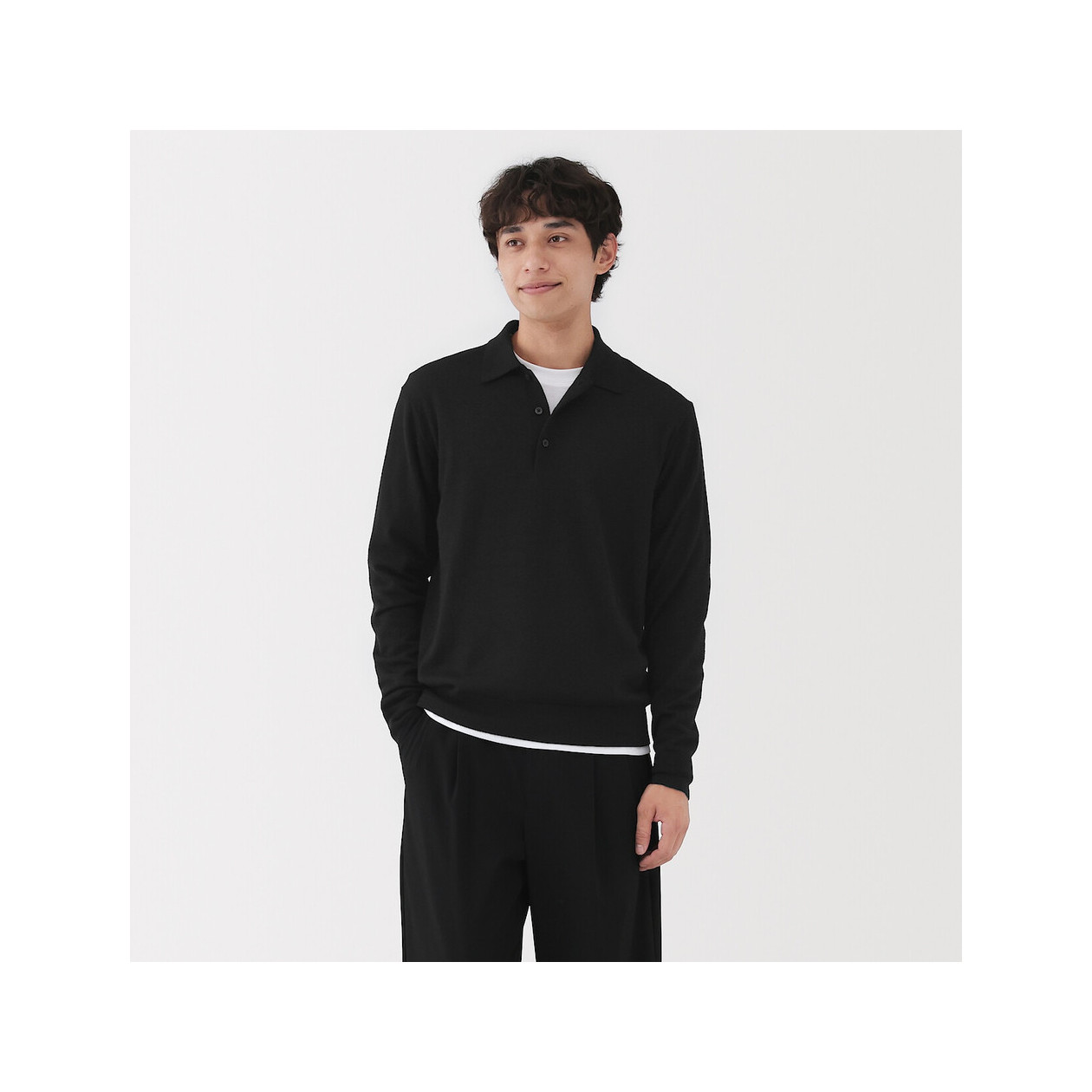 Sweter cienki wełniany polo czarny