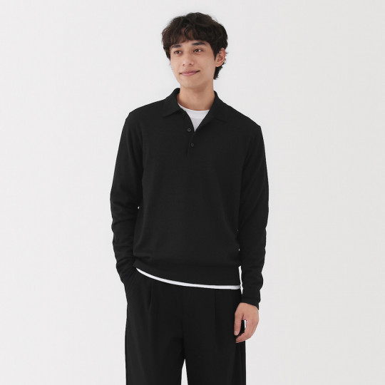 Sweter cienki wełniany polo czarny
