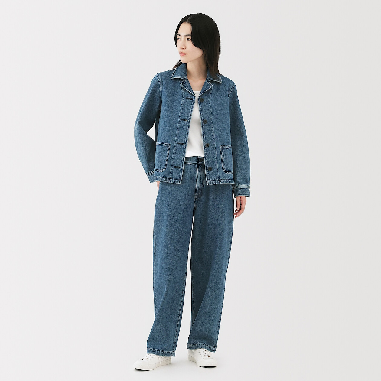 Spodnie szerokie z kapoku denim niebieskie