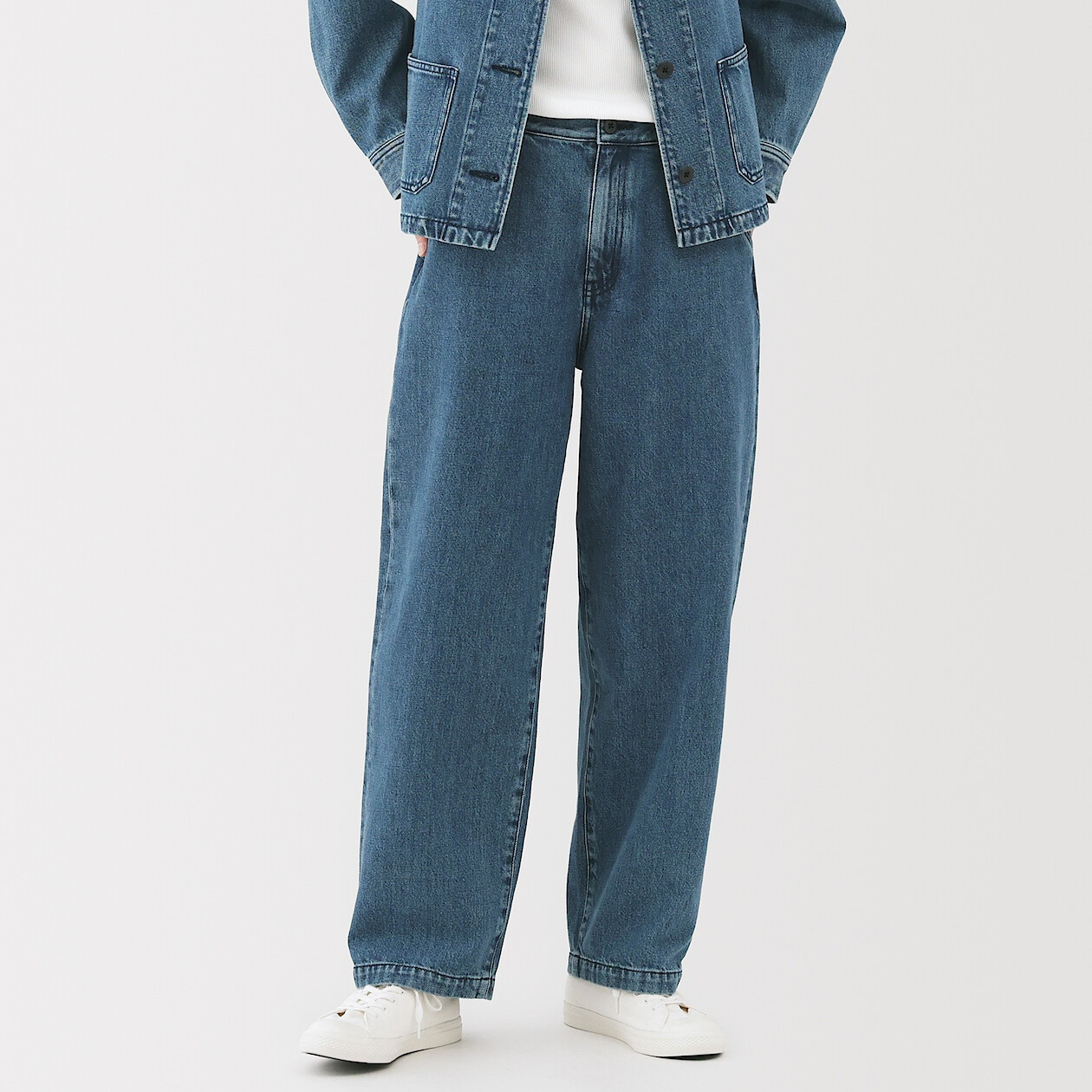 Spodnie szerokie z kapoku denim niebieskie