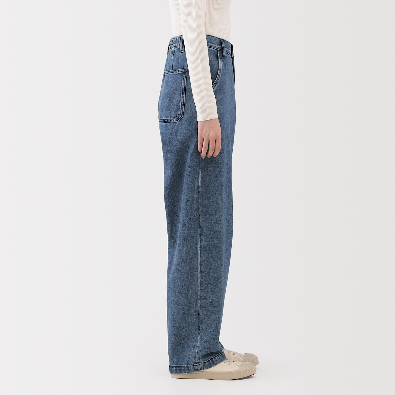 Spodnie szerokie z kapoku denim granatowe