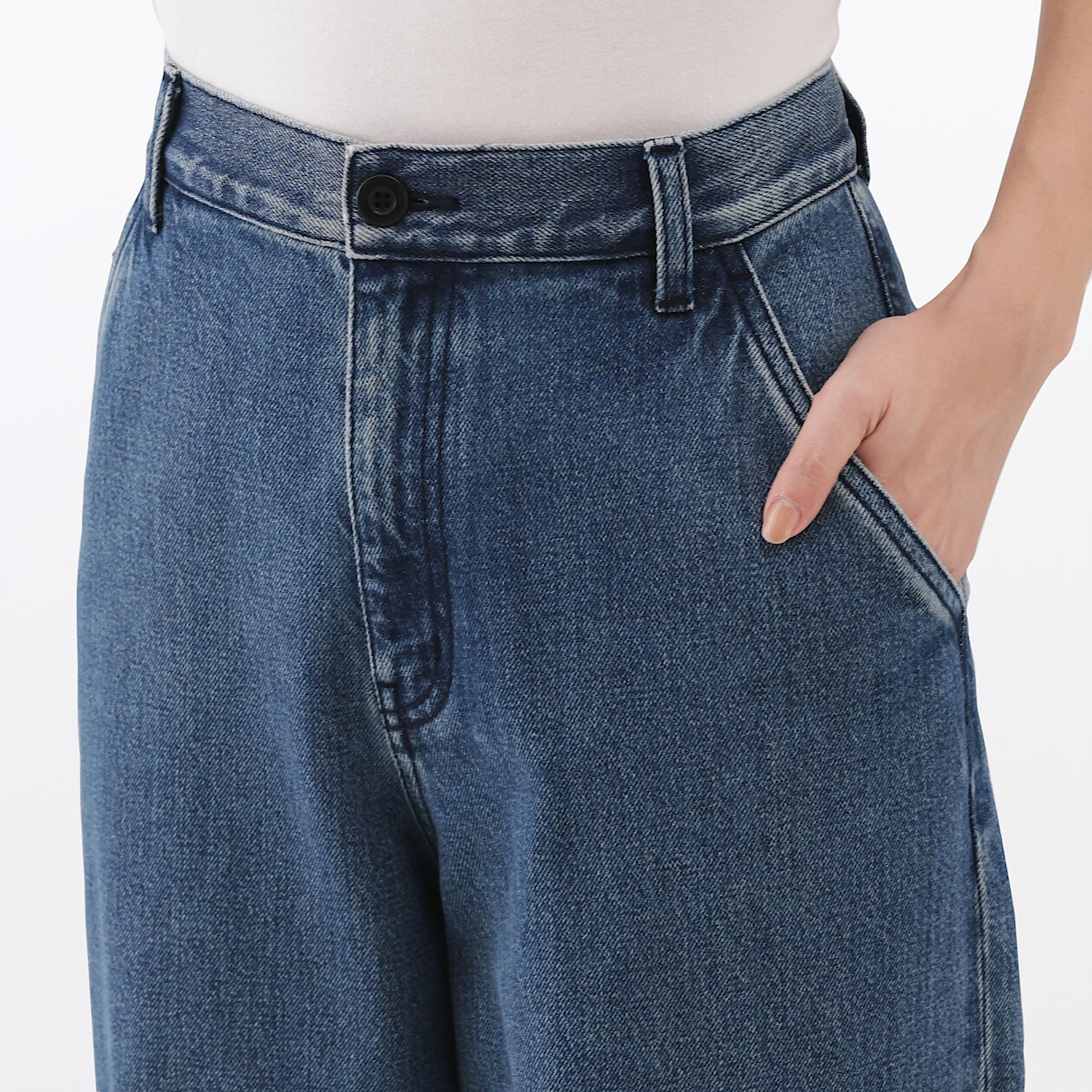 Spodnie szerokie z kapoku denim granatowe