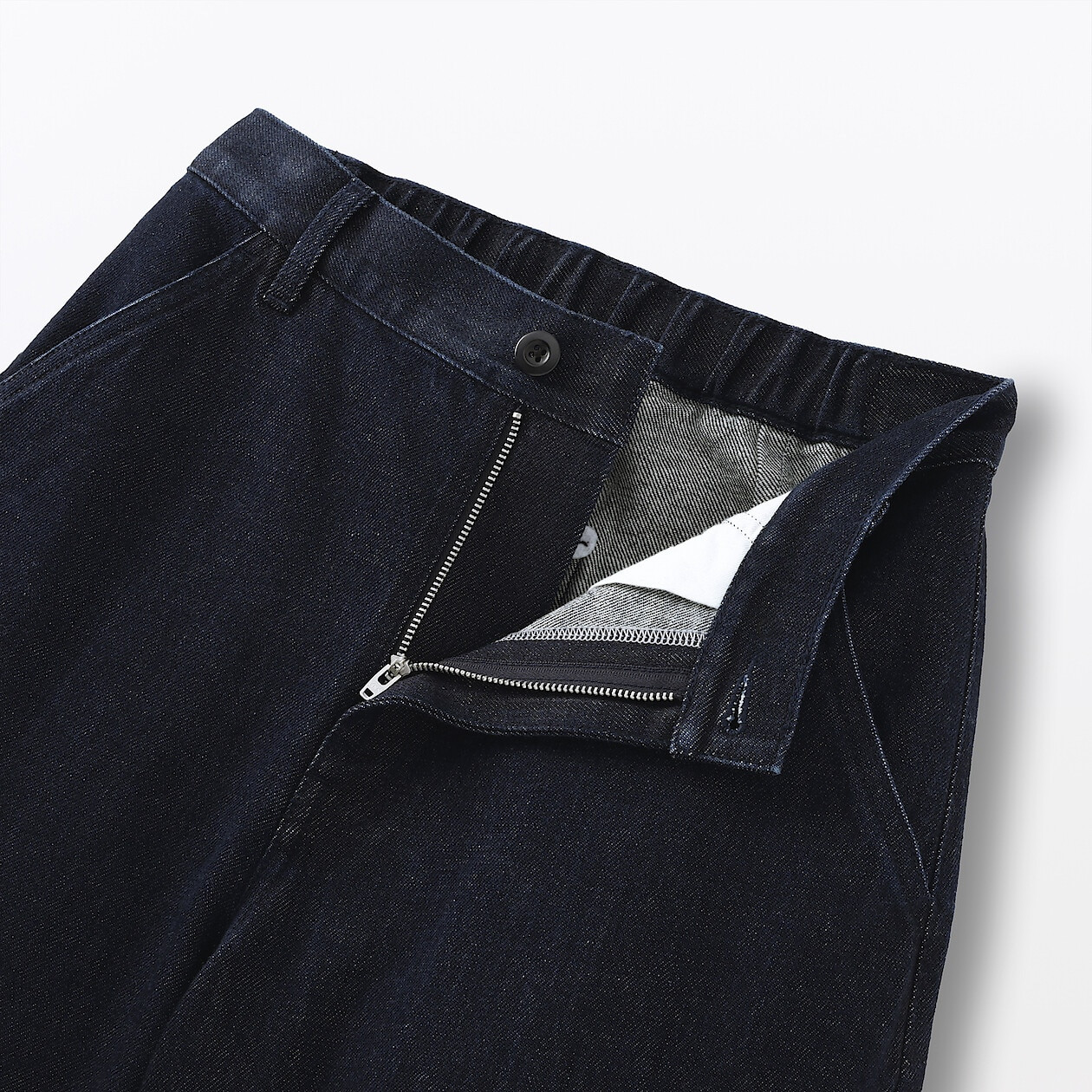 Spodnie szerokie z kapoku denim granatowe