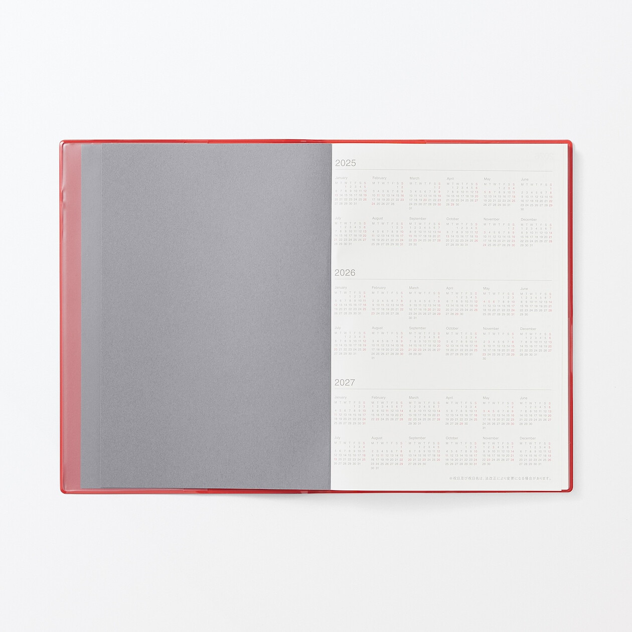 Kalendarz 2026 tygodniowy A5 winylowy czerwony