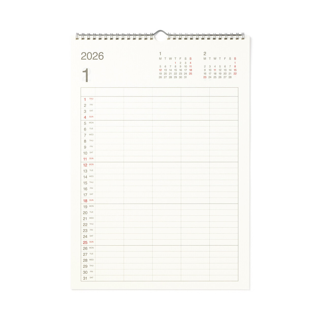 Kalendarz ścienny 2026 pionowy A3