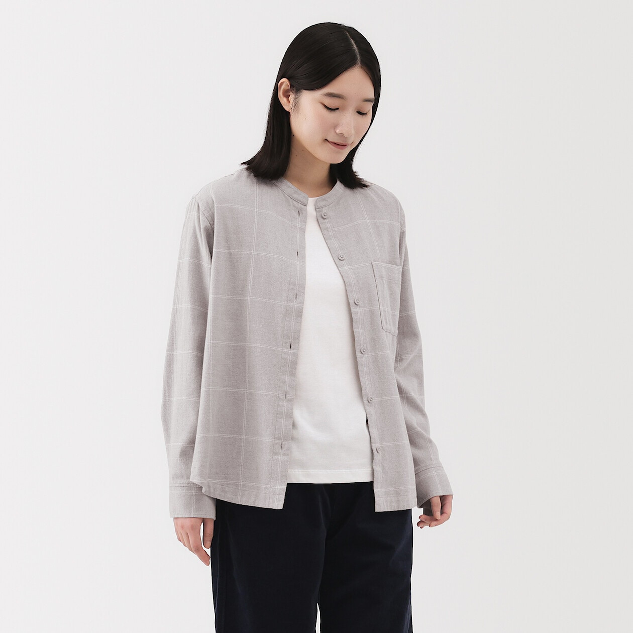 Koszula flanelowa ze stójką w kratkę beżowa