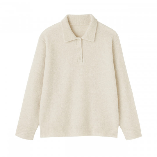 Sweter boucle polo beżowy