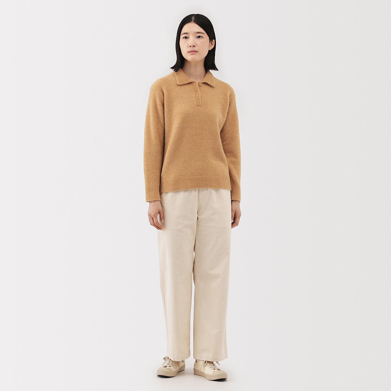 Sweter boucle polo camel