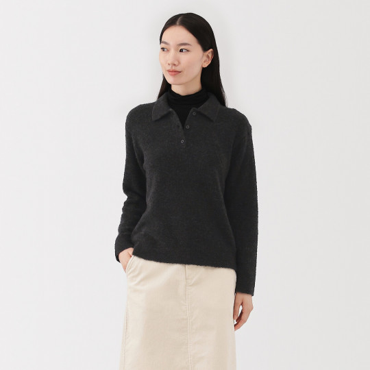 Sweter boucle polo szary