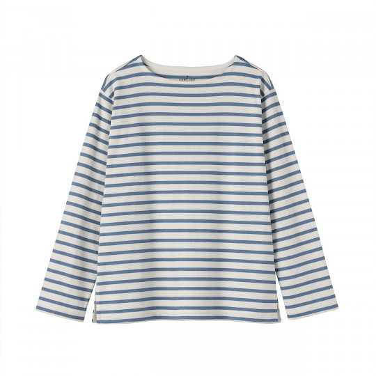 Bluzka z dekoltem w łódkę w paski niebieska