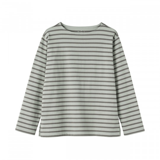 Bluzka z dekoltem w łódkę w paski khaki