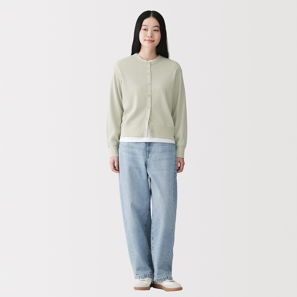 Kardigan bawełniany waffle jasnozielony