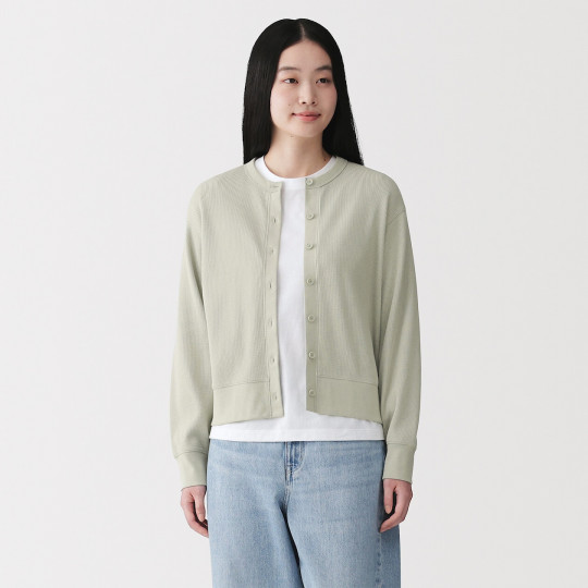 Kardigan bawełniany waffle jasnozielony