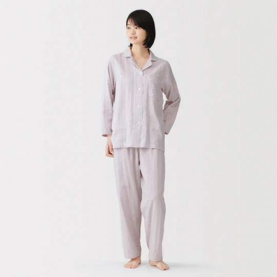 Piżama double gauze w paski lawendowa