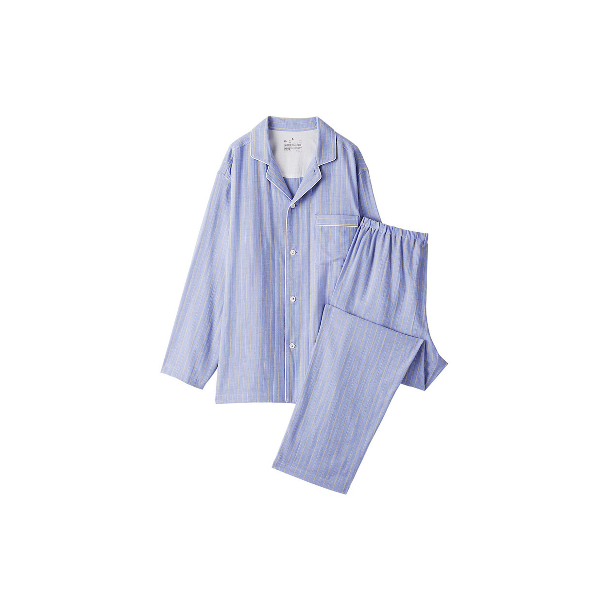 Piżama męska double gauze w paski niebieska