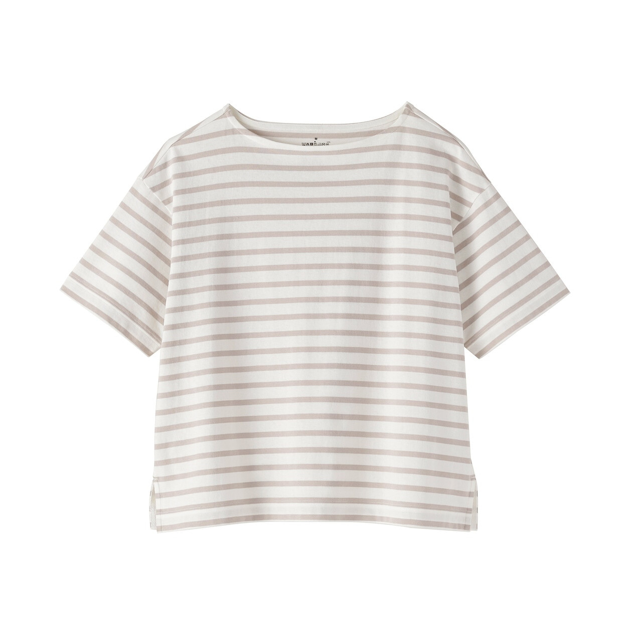 Bluzka z dekoltem w łódkę i krótkim rękawem w jasnoszare paski