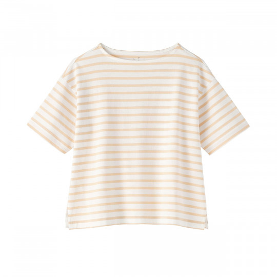 Bluzka z dekoltem w łódkę i krótkim rękawem w pomarańczowe paski