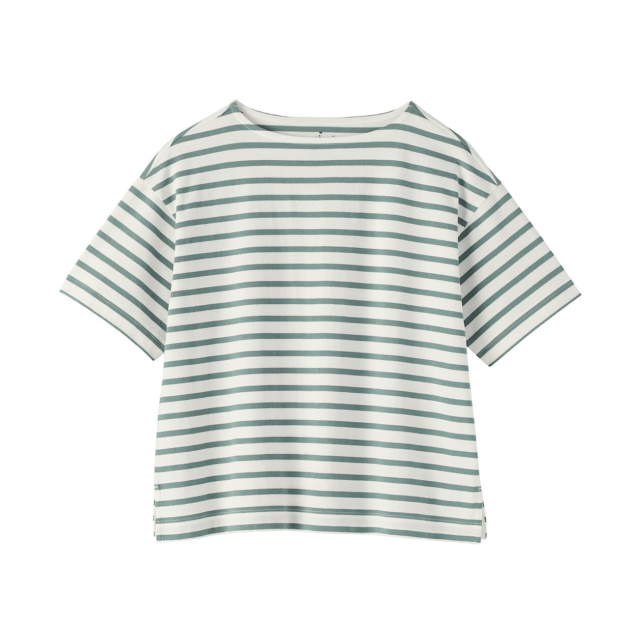 Bluzka z dekoltem w łódkę i krótkim rękawem w zielone paski