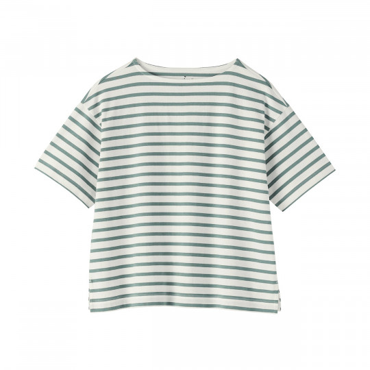 Bluzka z dekoltem w łódkę i krótkim rękawem w zielone paski