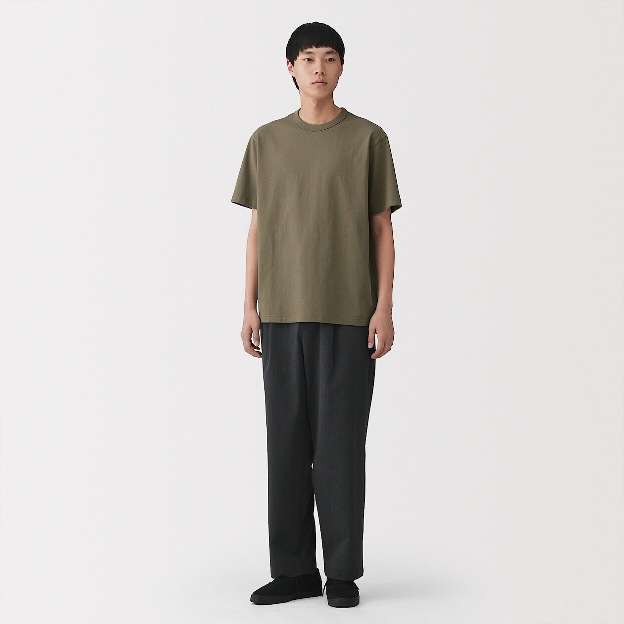 T-shirt z grubo tkanej bawełny ciemnozielony