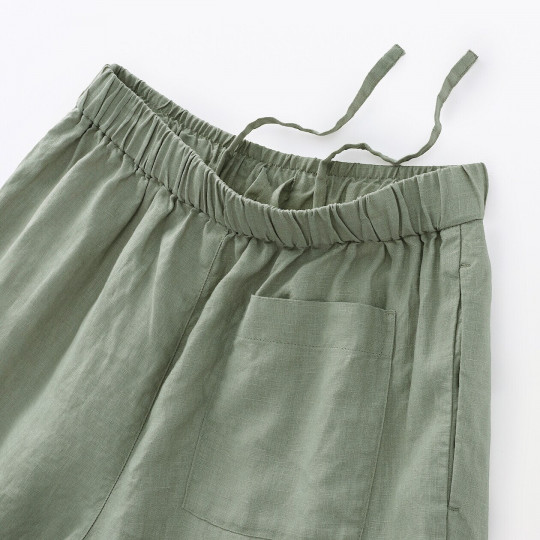 Spodnie lniane easy fit zielone