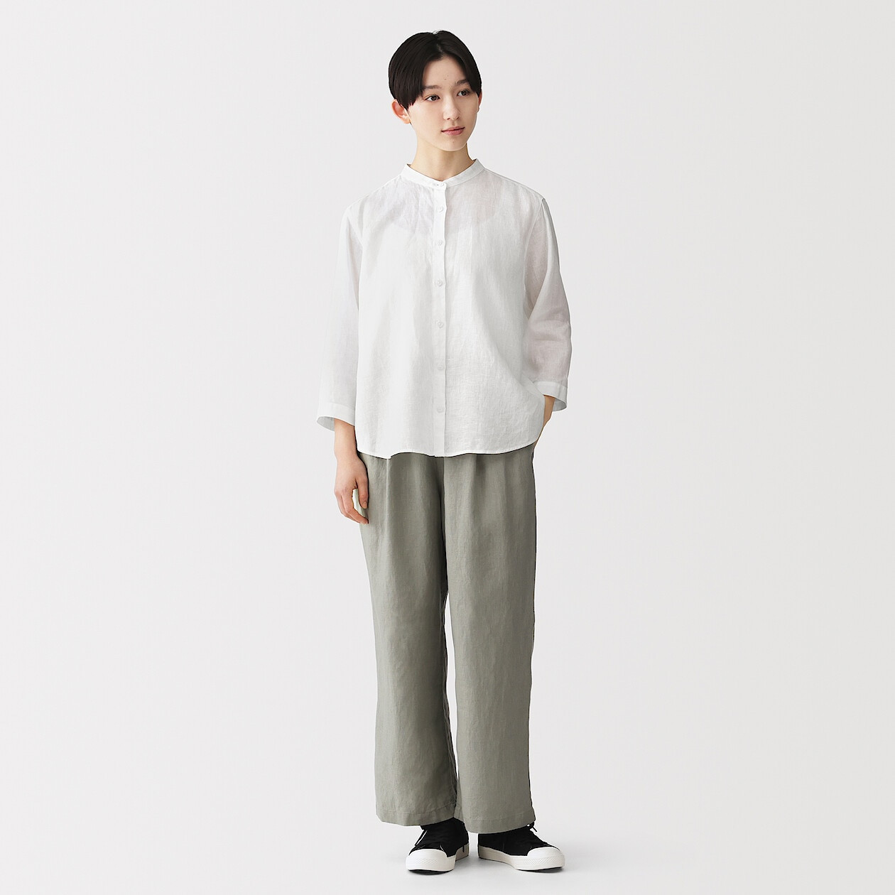 Bluzka lniana z rękawem 3/4  biała