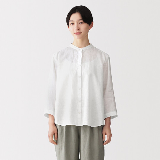 Bluzka lniana z rękawem 3/4  biała