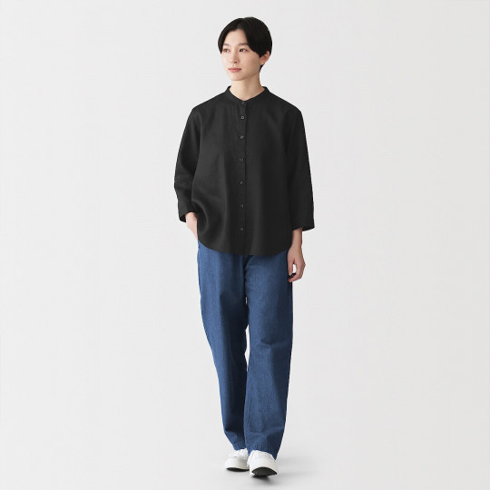 Bluzka lniana z rękawem 3/4  czarna