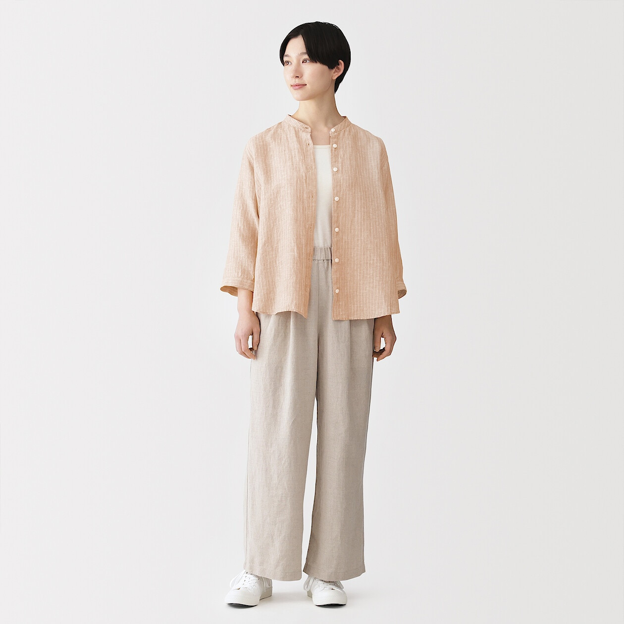 Bluzka lniana z rękawem 3/4 pomarańczowa w paski