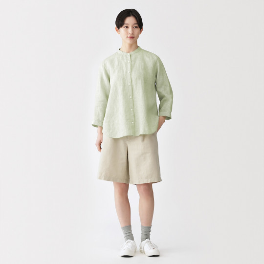 Bluzka lniana z rękawem 3/4 zielona w paski