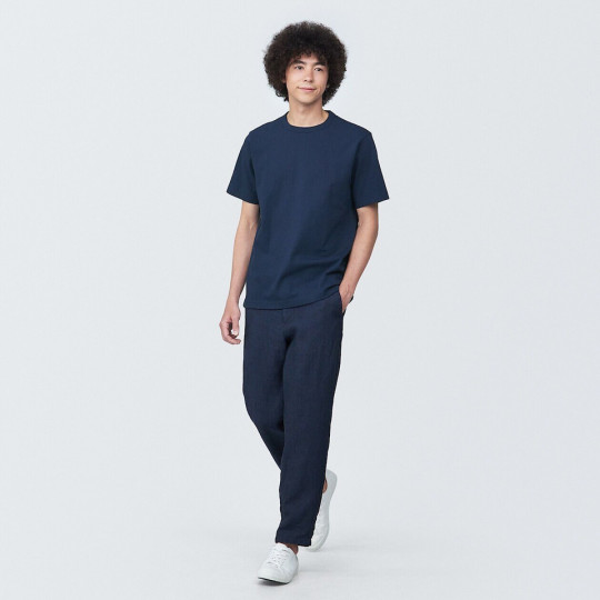 T-shirt z grubo tkanej bawełny granatowy