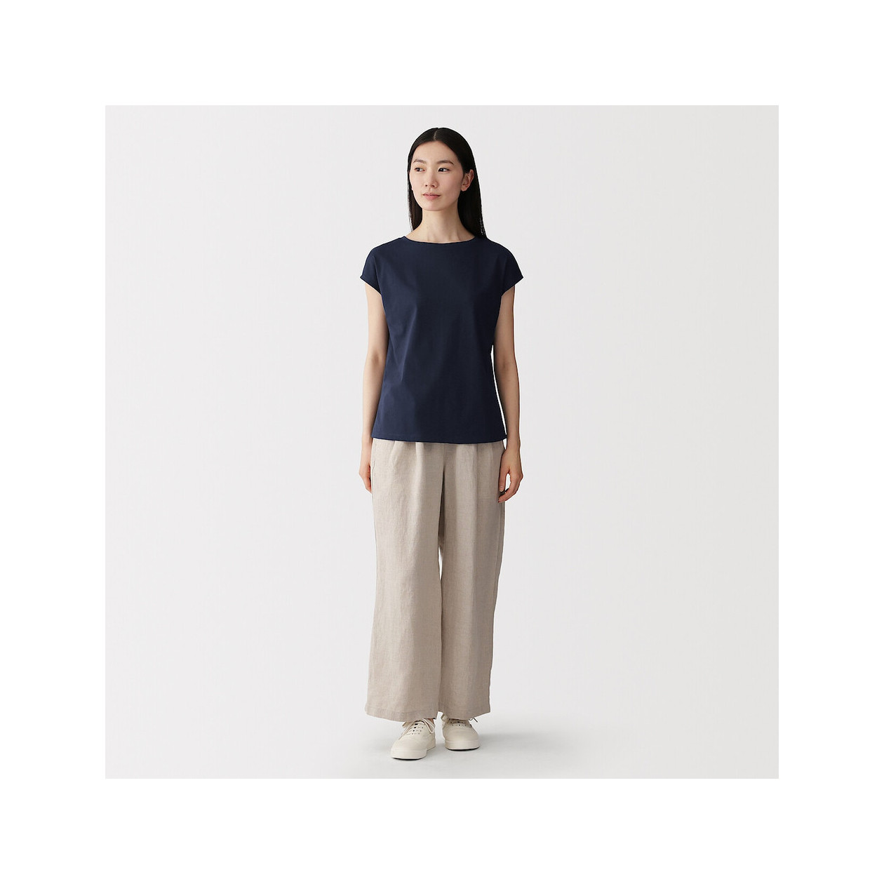 T-shirt french sleeve granatowy