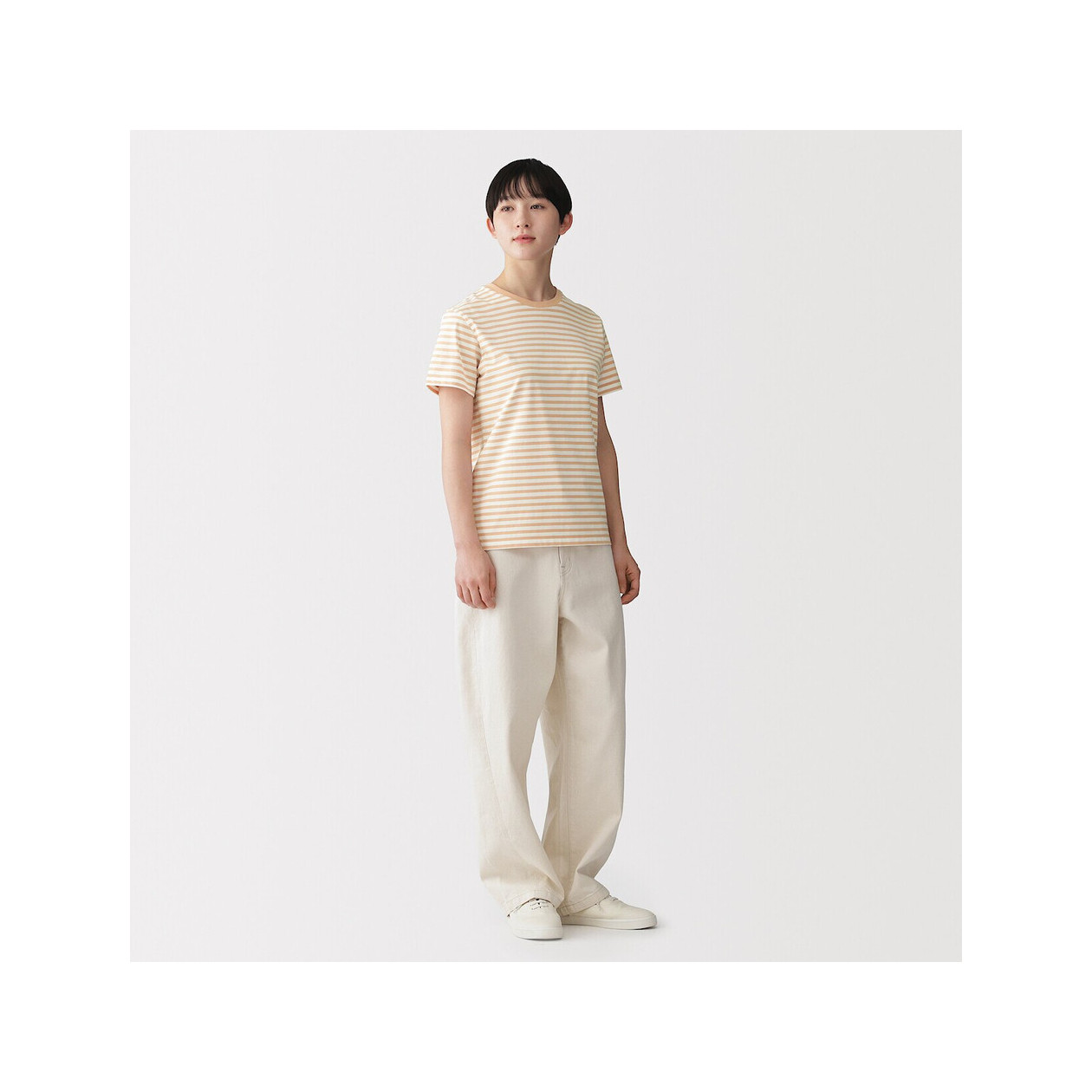 T-shirt w biało-pomarańczowe paski