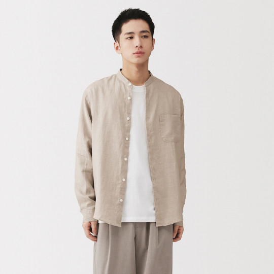 Koszula lniana ze stójką natural