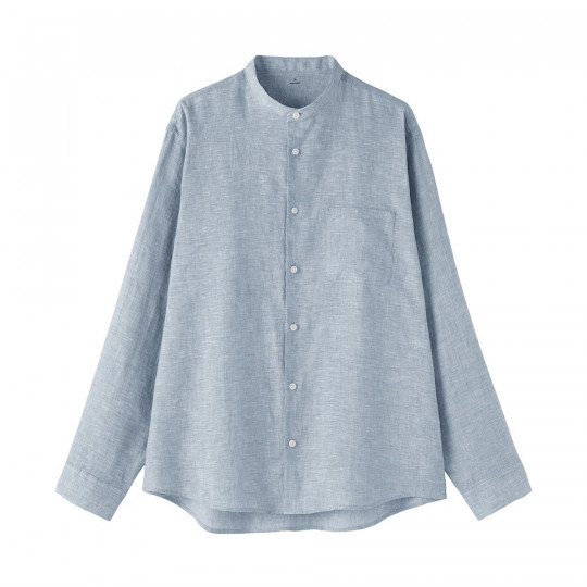 Koszula lniana ze stójką błękitna