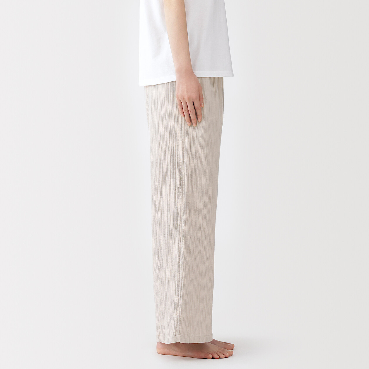 Spodnie double gauze off beżowe