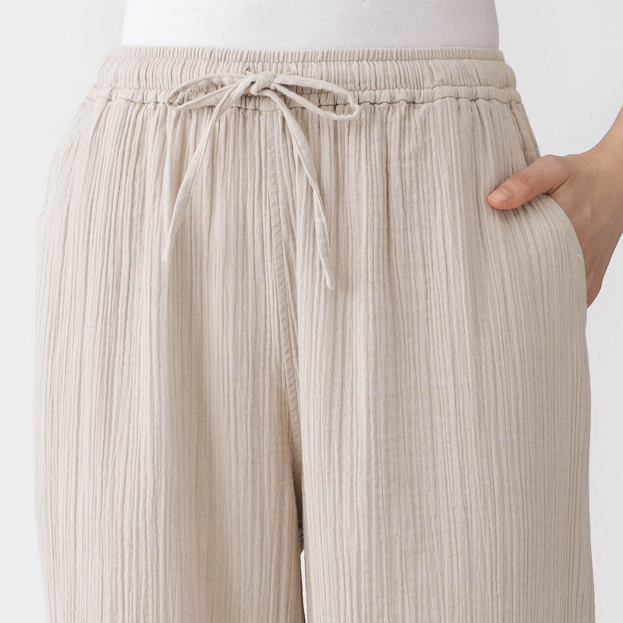 Spodnie double gauze off beżowe