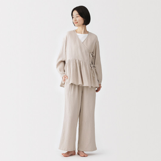 Spodnie double gauze off beżowe