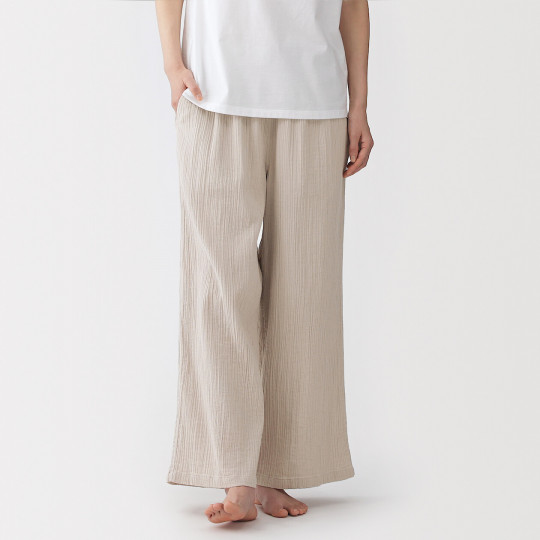 Spodnie double gauze off beżowe