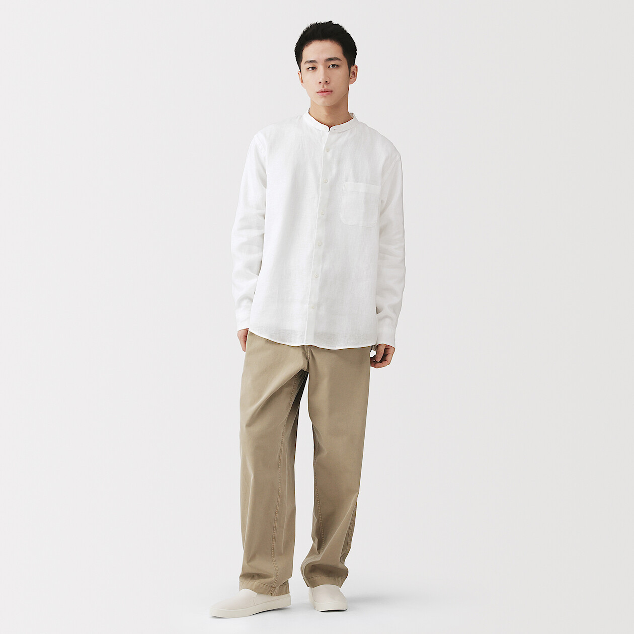 Koszula lniana ze stójką biała