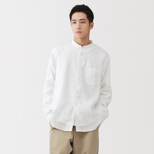 Koszula lniana ze stójką biała