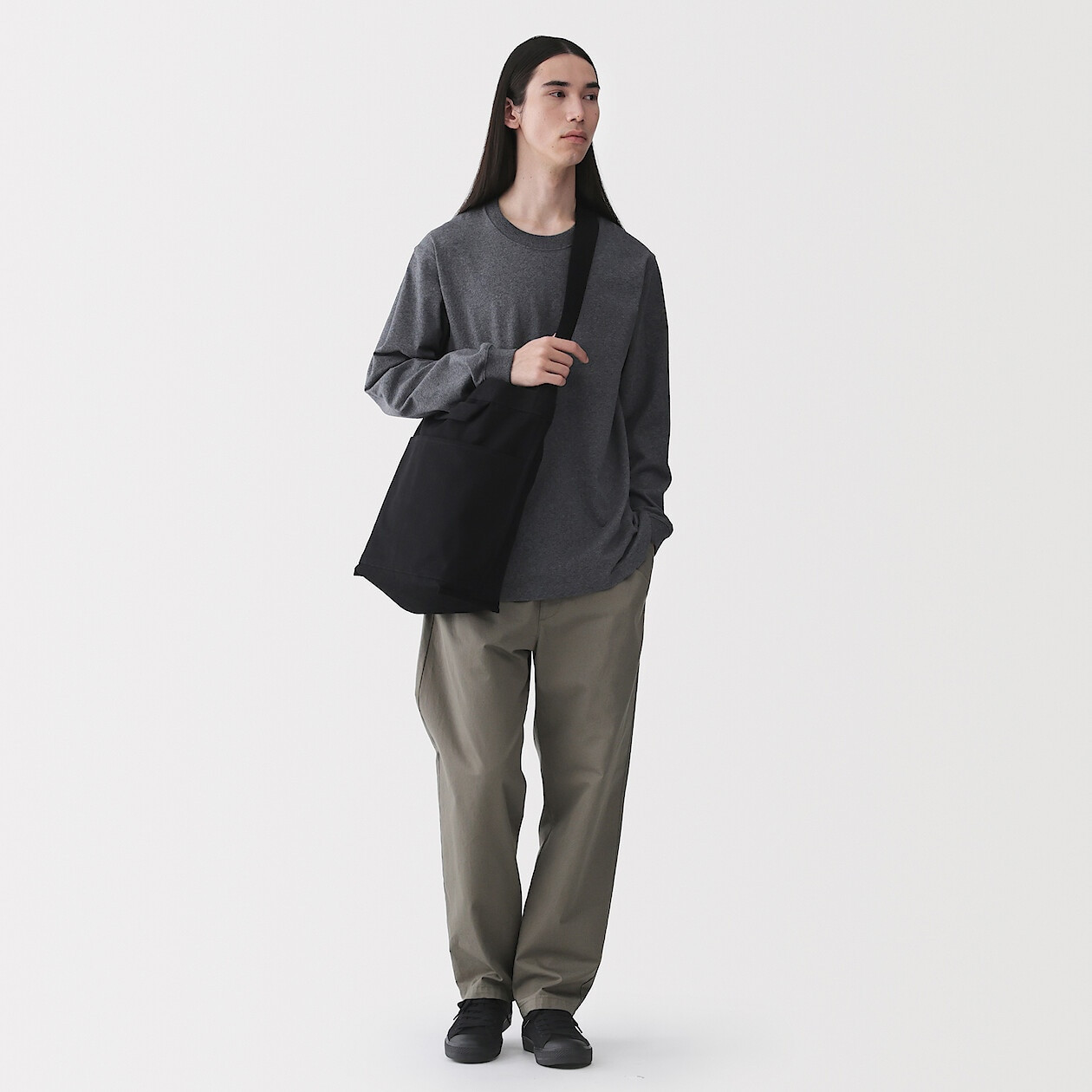 Torba tote bawełniana z długim paskiem czarna