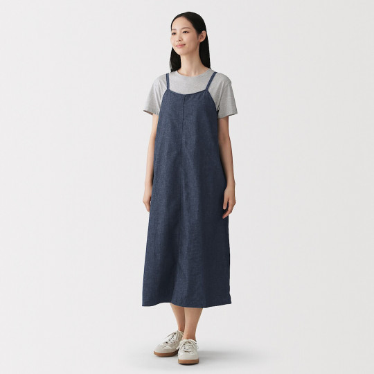 Sukienka na ramiączkach z  kapoku denim granatowa